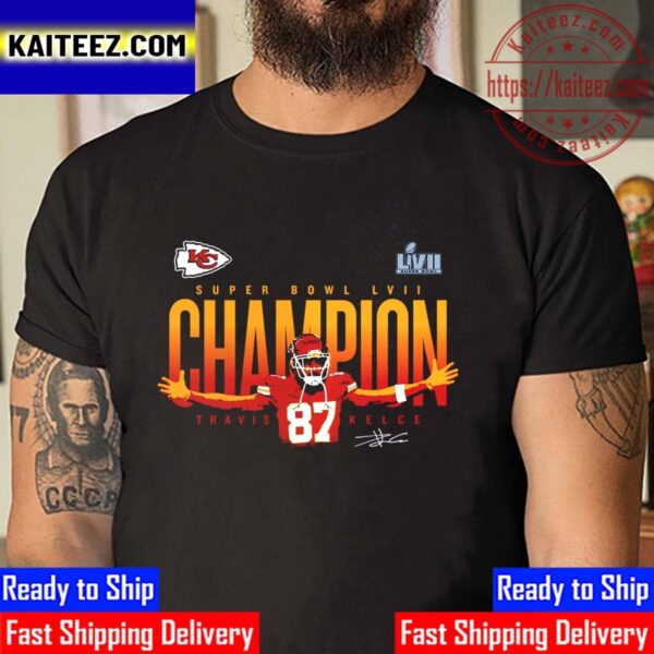 Travis Kelce Kansas City Chiefs Super Bowl LVII Champions Signature Vintage T-Shirt