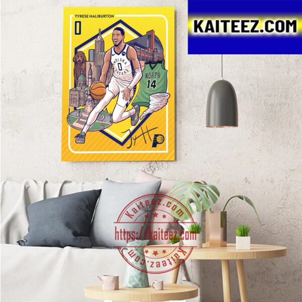 Tyrese Haliburton Of Indiana Pacers In A Special Trading Card Art Decor Poster Canvas