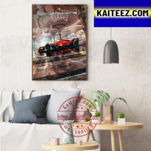 Scuderia Ferrari F1 Team In Saudi Arabian GP At Jeddah Corniche Circuit Art Decor Poster Canvas