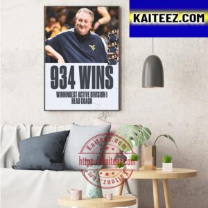 WVU Mens Basketball Head Coach Bob Huggins 934 Winningest Active Division I Head Coach Art Decor Poster Canvas