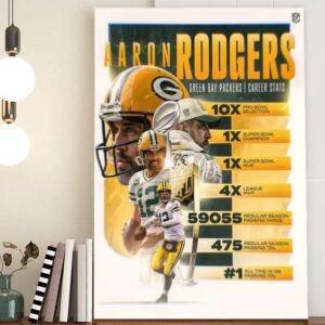 Aaron Rodgers Career Stats Green Bay Packers In NFL Art Decor Poster Canvas