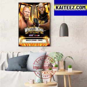 Brock Lesnar Vs The Giant Omos At WWE WrestleMania Goes Hollywood Art Decor Poster Canvas