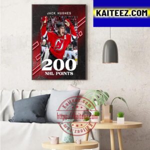 New Jersey Devils Jack Hughes 200 NHL Points Art Decor Poster Canvas