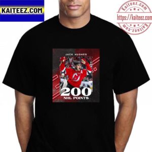 New Jersey Devils Jack Hughes 200 NHL Points Vintage T-Shirt