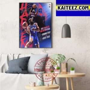 Philadelphia 76ers James Harden 3+ Scoring And 2+ Assist Titles In NBA Art Decor Poster Canvas