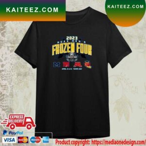 The Mden Gray Champion University Of Michigan Hockey 2023 NCAA Frozen Four T-Shirt