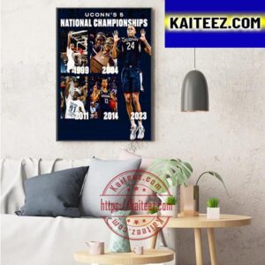 UConn Huskies Mens Basketball 5 National Championships Art Decor Poster Canvas