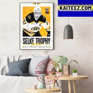 Boston Bruins Patrice Bergeron Wins 2023 Frank J Selke Trophy 12th Straight Nomination Art Decor Poster Canvas