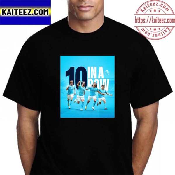 Manchester City 10 Wins In A Row At Premier League Vintage T-Shirt