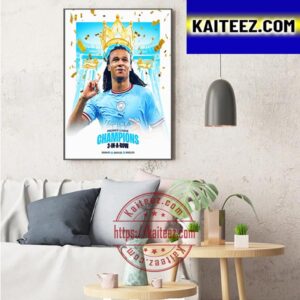 Nathan Ake And Manchester City Premier League Champions 3 In A Row Art Decor Poster Canvas