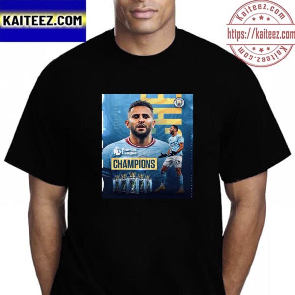 Riyad Mahrez And Manchester City 2022-2023 Premier League Champions Vintage T-Shirt