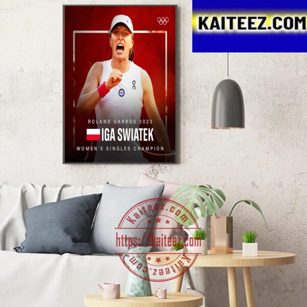 Congratulations Iga Swiatek Is 2023 Roland Garros Champion French Open Title Art Decor Poster Canvas
