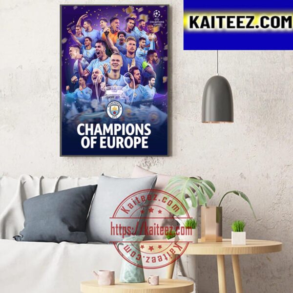 Man City Are Champions Of Europe For The First Time Art Decor Poster Canvas