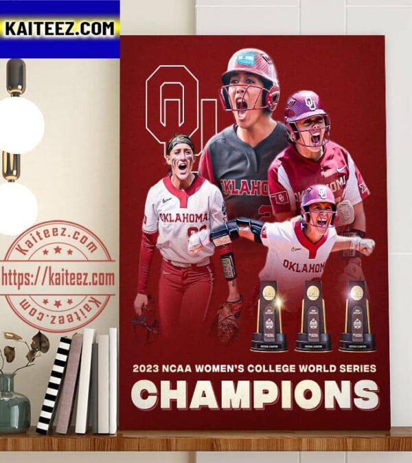 Oklahoma Sooners Softball Back to Back To Back National Champions 2023 NCAA Womens College World Series Art Decor Poster Canvas