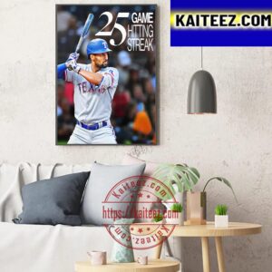 Texas Rangers Marcus Semien 25 Game Hitting Streak In MLB Art Decor Poster Canvas