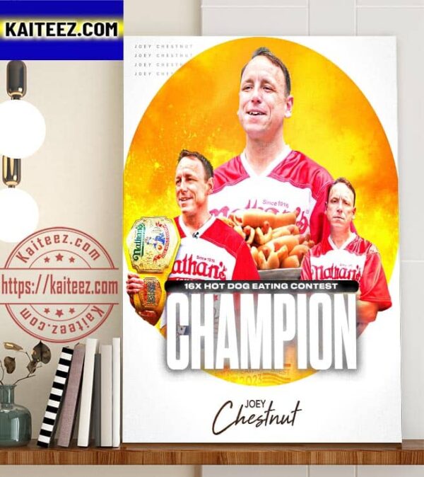 Joey Chestnut 16x Hot Dog Eating Contest Champions Art Decor Poster Canvas