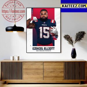 Former Cowboys RB Ezekiel Elliott Signed New England Patriots Art Decor Poster Canvas