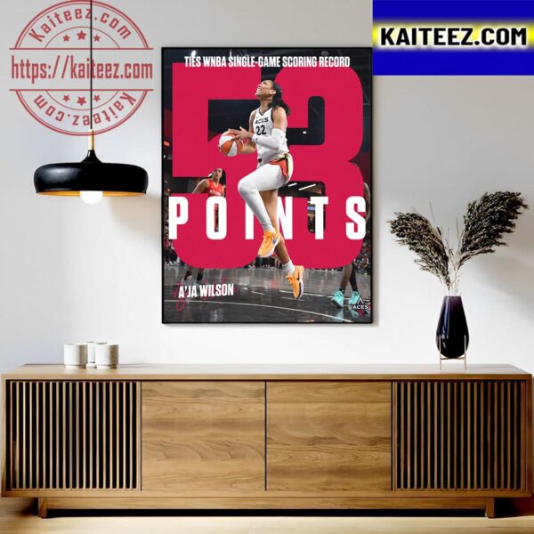 Las Vegas Aces Aja Wilson Ties WNBA Single-Game Scoring Record With 53 Points Art Decor Poster Canvas