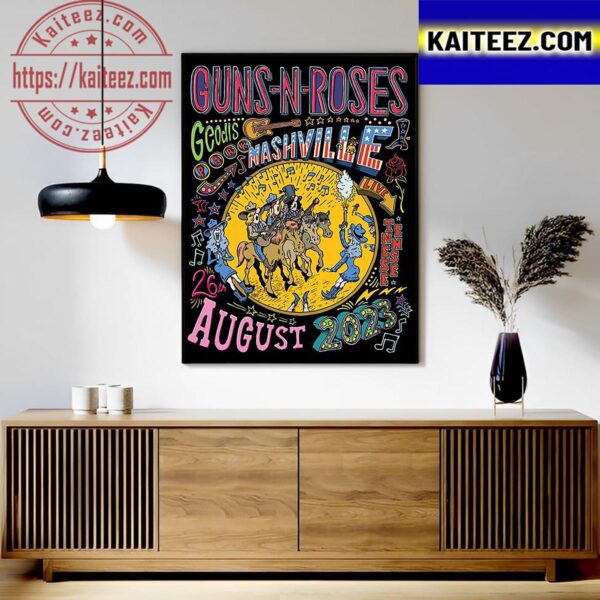 Official Guns N Roses World Tour Poster at Geodis Park Nashville Tennessee US August 26th 2023 Art Decor Poster Canvas