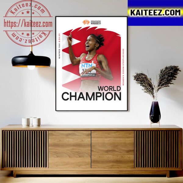 Winfred Yavi Is The 3000m Steeplechase World Champion at World Athletics Championship Budapest 2023 Art Decor Poster Canvas