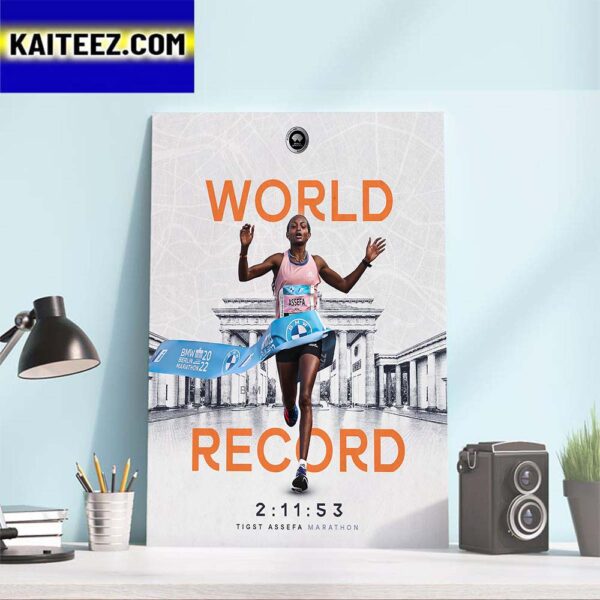 Congratulations To Tigst Assefa For 2023 New Marathon World Record at The Berlin Art Decor Poster Canvas