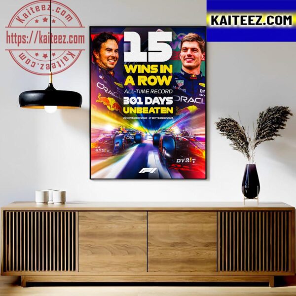 Congratulations to Oracle Red Bull Racing 15 Wins In A Row All-Time Record 301 Days Unbeaten Art Decor Poster Canvas