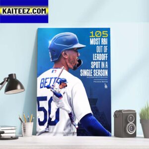 Los Angeles Dodgers Mookie Betts 105 Most RBI Out Of Leadoff Spot In A Single Season Art Decor Poster Canvas