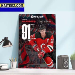 New Jersey Devils Jack Hughes Rating At EA Sports NHL 24 Art Decor Poster Canvas