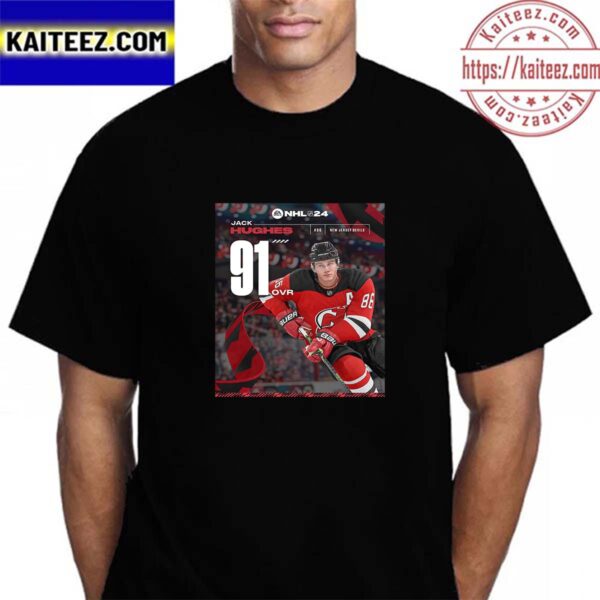 New Jersey Devils Jack Hughes Rating At EA Sports NHL 24 Vintage T-Shirt