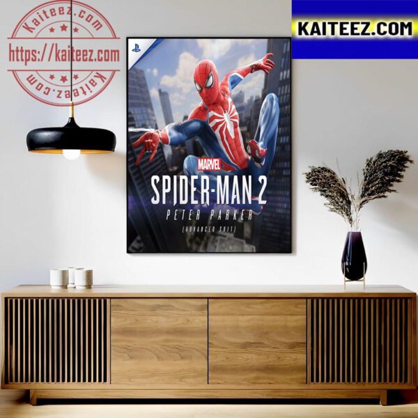 Peter Parker Advanced Suit In Spider-Man 2 Of Marvel Releasing October 20 on PS5 Art Decor Poster Canvas