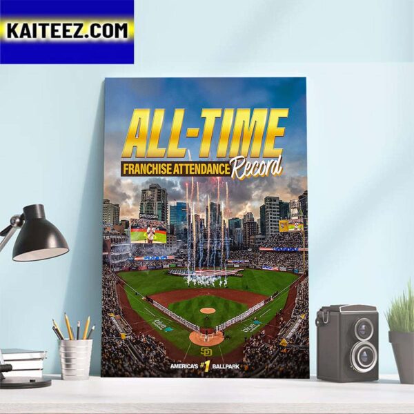 San Diego Padres All-Time Franchise Attendance Record Art Decor Poster Canvas