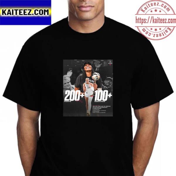 Aja Wilson Is The Only Player In WNBA History With 200+ Points And 100+ Rebounds In The Post-Season Vintage T-Shirt