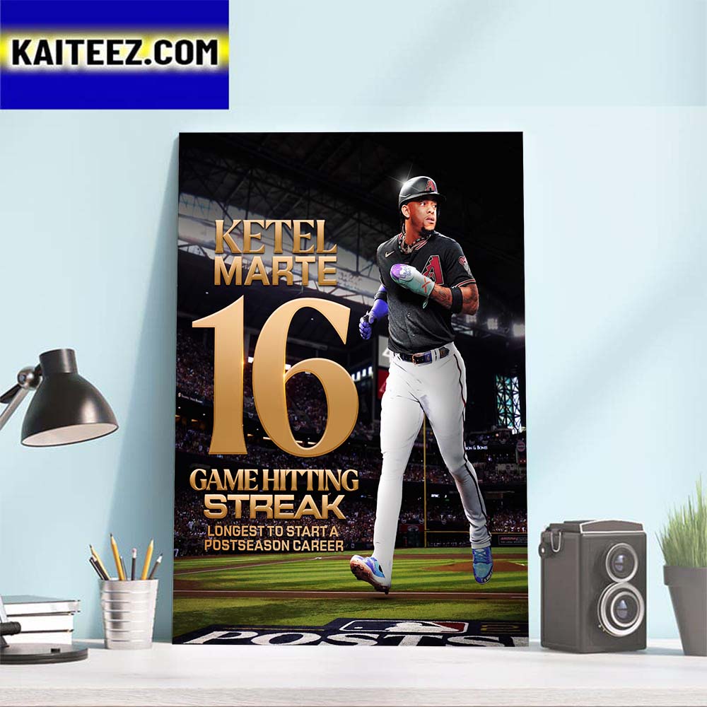 Ketel Marte 16 Game Hitting Streak Longest to Start a Postseason Career Art Decor Poster Canvas