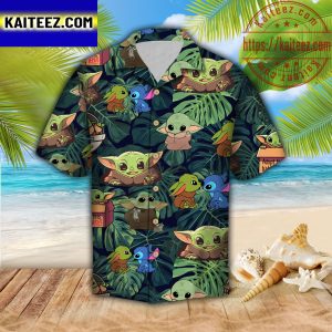 Star Wars Baby Yoda Grogu Stitch Cute Green Aloha Hawaiian Shirt For Men And Women