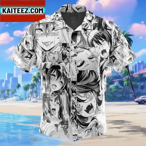 Ahegao Manga Collage Gift For Family In Summer Holiday Button Up Hawaiian Shirt