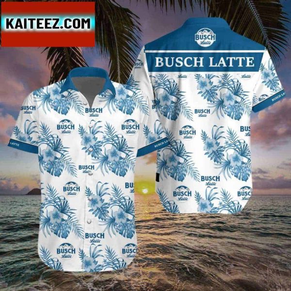 Beer Trendy Hawaiian Shirt Busch Light Hibiscus Flower Pattern Blue White Hawaii Aloha Shirt