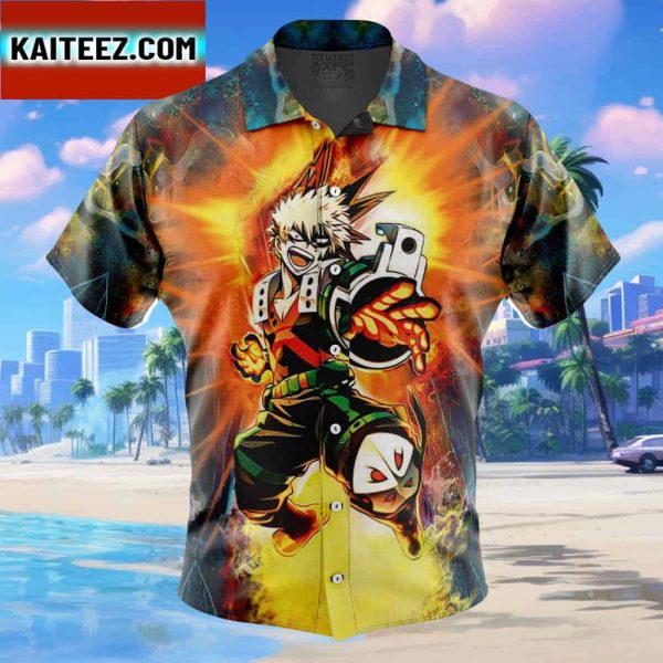 Blazing Bakugo My Hero Academia Gift For Family In Summer Holiday Button Up Hawaiian Shirt