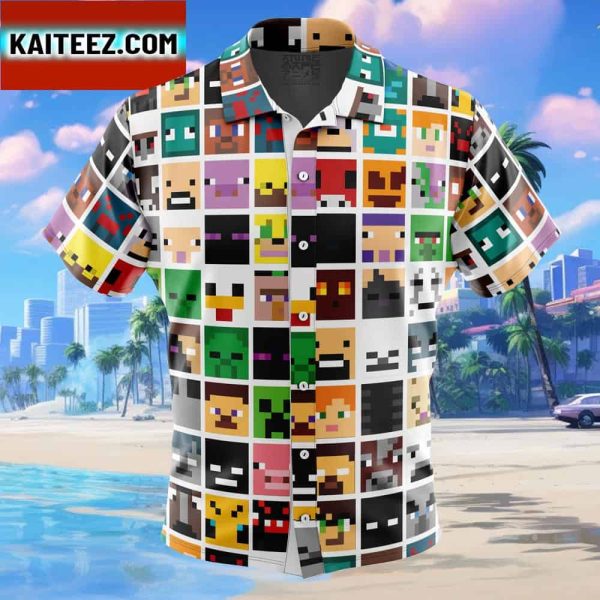 Block Faces Minecraft Gift For Family In Summer Holiday Button Up Hawaiian Shirt