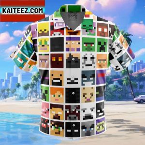 Block Faces Pattern Minecraft Gift For Family In Summer Holiday Button Up Hawaiian Shirt