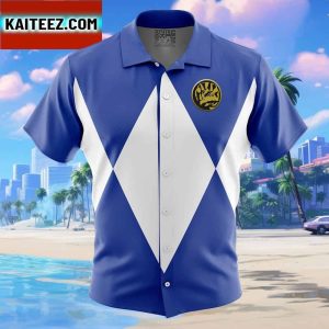 Blue Ranger Mighty Morphin Power Rangers Gift For Family In Summer Holiday Button Up Hawaiian Shirt