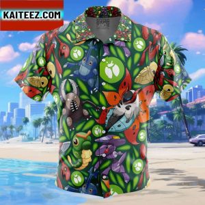 Bug Type Pokemon Pokemon Gift For Family In Summer Holiday Button Up Hawaiian Shirt