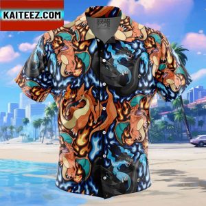 Charizard Mega Evolution Pokemon Gift For Family In Summer Holiday Button Up Hawaiian Shirt