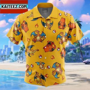 Charizard Pattern Pokemon Gift For Family In Summer Holiday Button Up Hawaiian Shirt