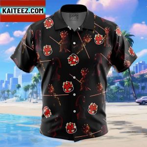 Chibi Darth Maul Pattern Star Wars Pattern Gift For Family In Summer Holiday Button Up Hawaiian Shirt