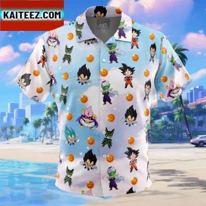 Chibi Dragon Ball Characters Pattern Gift For Family In Summer Holiday Button Up Hawaiian Shirt