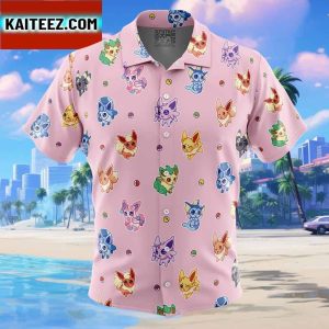 Chibi Eevelutions Pattern Pokemon Gift For Family In Summer Holiday Button Up Hawaiian Shirt