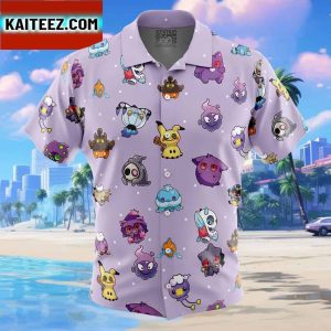 Chibi Ghost Pokemon Pattern Gift For Family In Summer Holiday Button Up Hawaiian Shirt