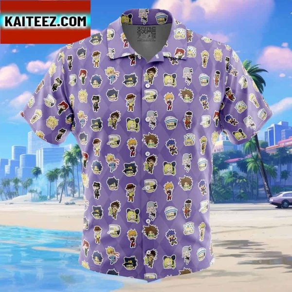 Chibi Jojos Bizarre Adventure Characters Pattern Gift For Family In Summer Holiday Button Up Hawaiian Shirt