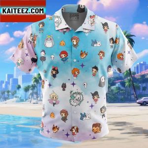 Chibi Studio Ghibli Pattern Gift For Family In Summer Holiday Button Up Hawaiian Shirt