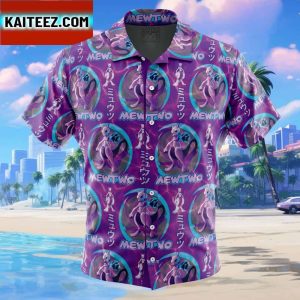 Cosmic Mewtwo Pokemon Gift For Family In Summer Holiday Button Up Hawaiian Shirt